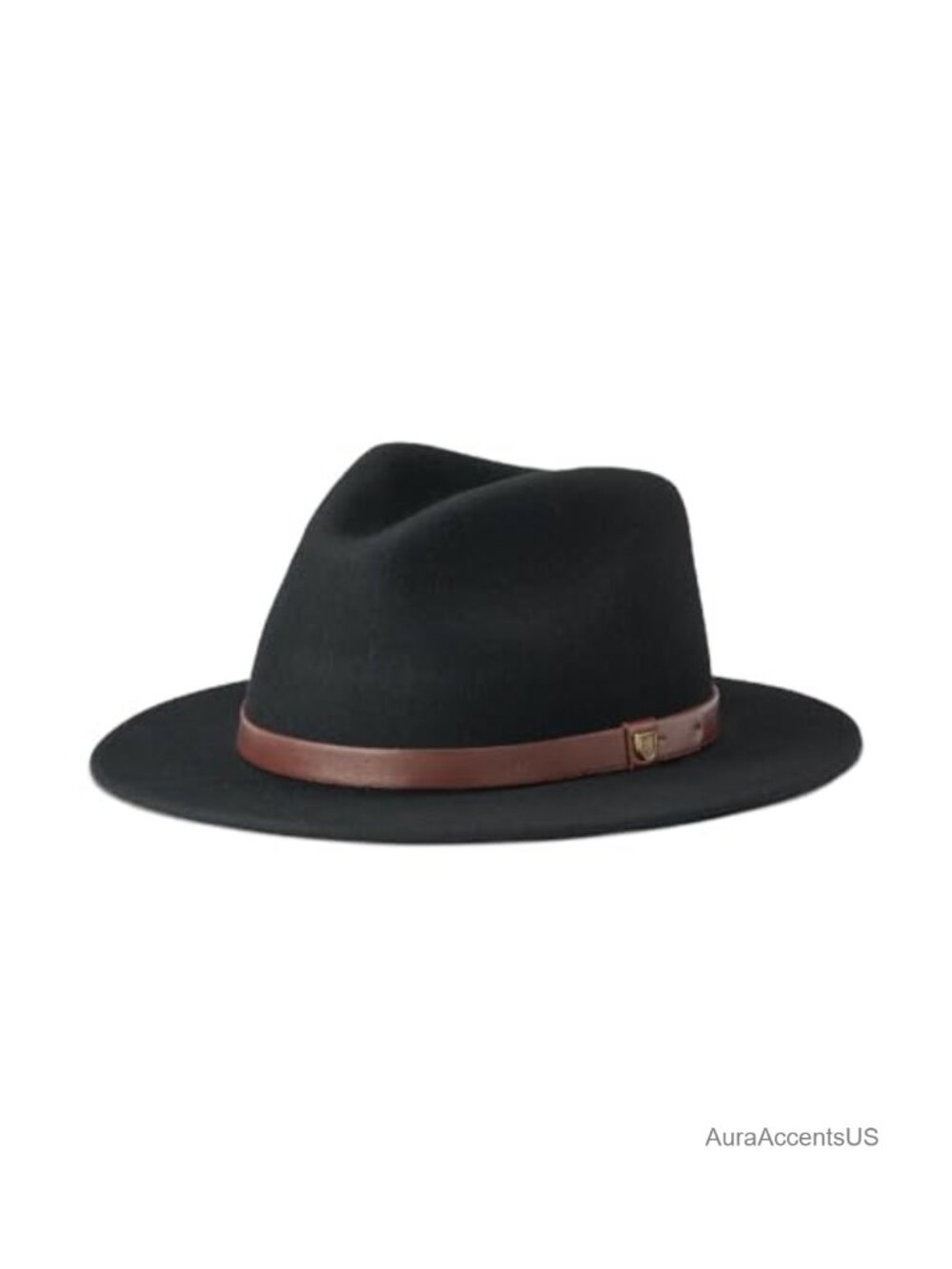 Wool Felt Fedora with Faux Leather Band & Metal Crest Pin